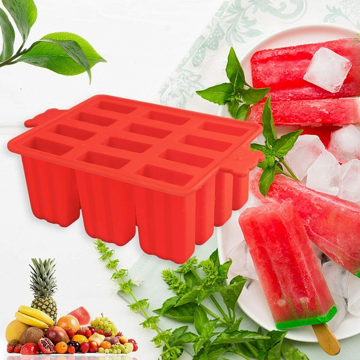 12 Cavity Silicone Popsicle Molds w/Tray Cover Lid + Sticks + Brush + Bags - Fresh Stock Dated October 2025