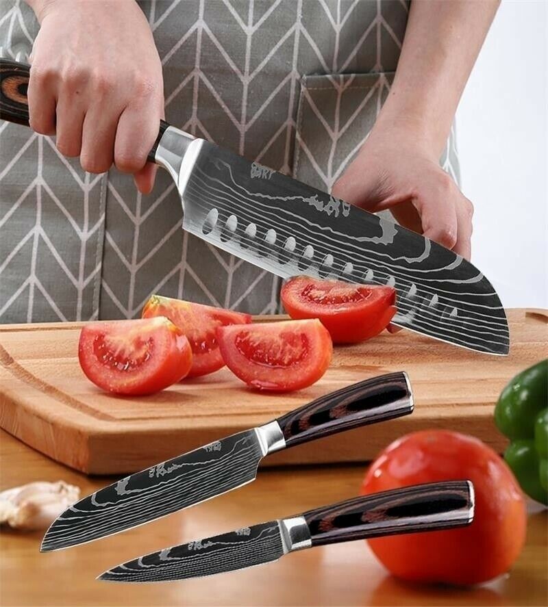5 Piece Kitchen Knives Set Stainless Japanese Damascus Pattern Steel Chef Knife - Fresh Stock Dated October 2025