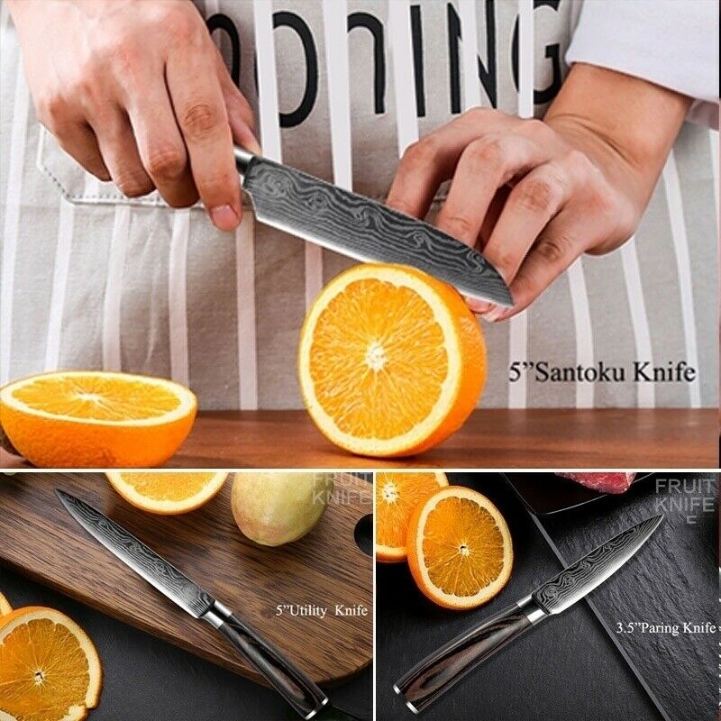 5 Piece Kitchen Knives Set Stainless Japanese Damascus Pattern Steel Chef Knife - Fresh Stock Dated October 2025