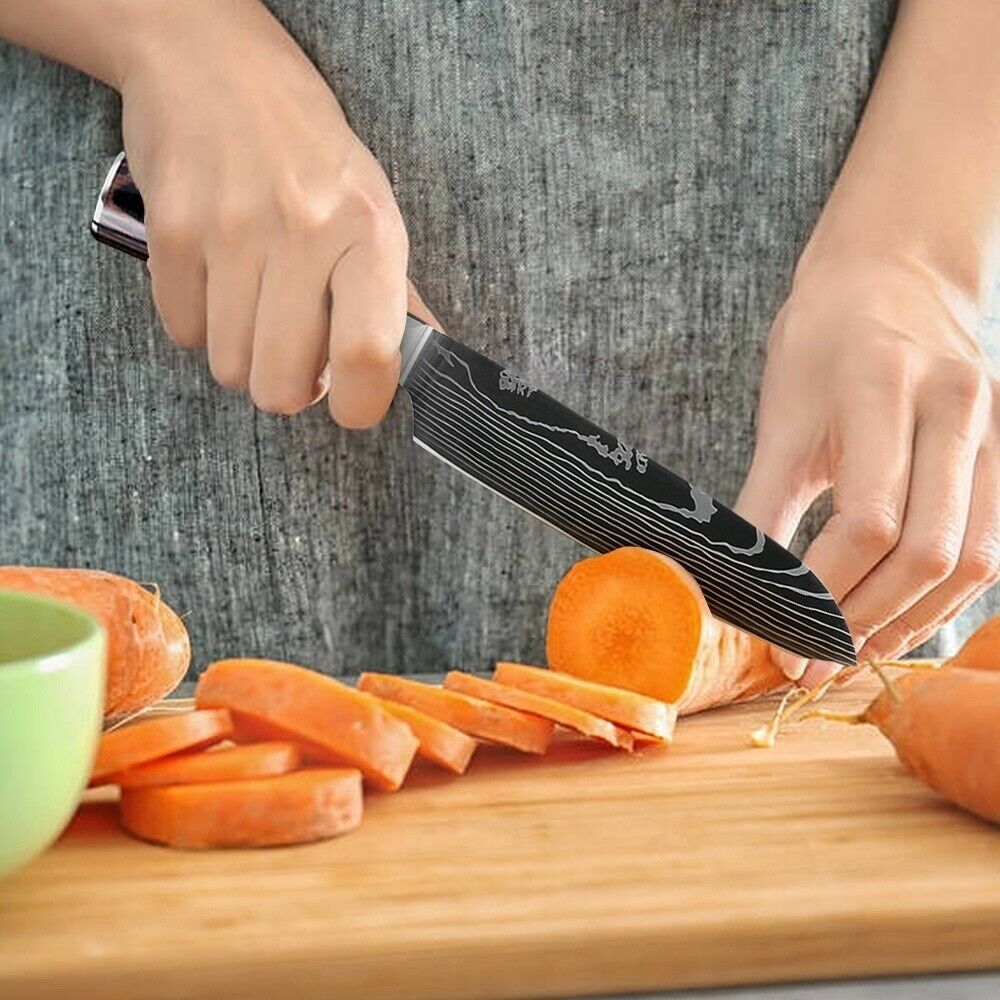 5 Piece Kitchen Knives Set Stainless Japanese Damascus Pattern Steel Chef Knife - Fresh Stock Dated October 2025