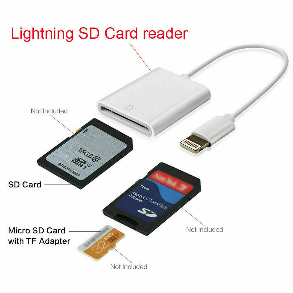 SD Card Camera Reader Adapter For iOS iPhone 6 7 8 Plus 11 XS 12 iPad 2 3 4 6 7 - Fresh Stock Dated October 2025