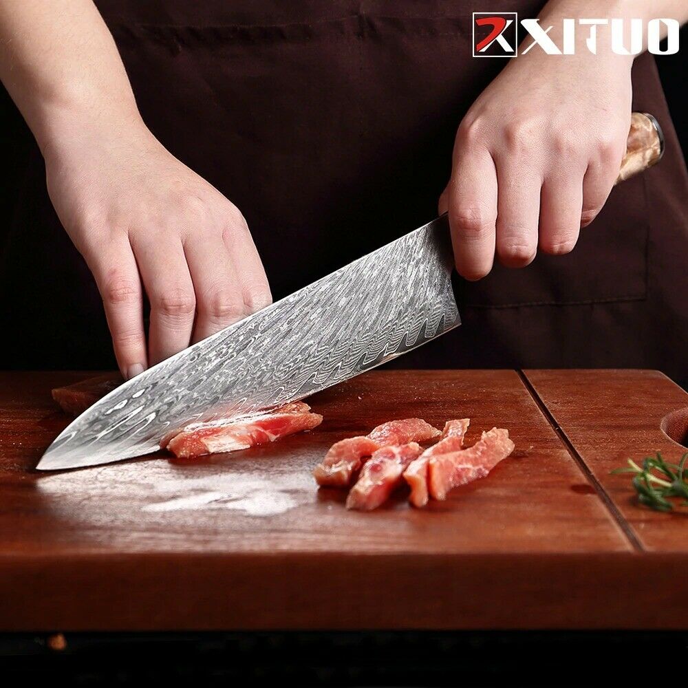 Kitchen Knives Damascus Steel VG10 Chef Knife Blue Resin Wood Hand Cooking Tool - Fresh Stock Dated October 2025