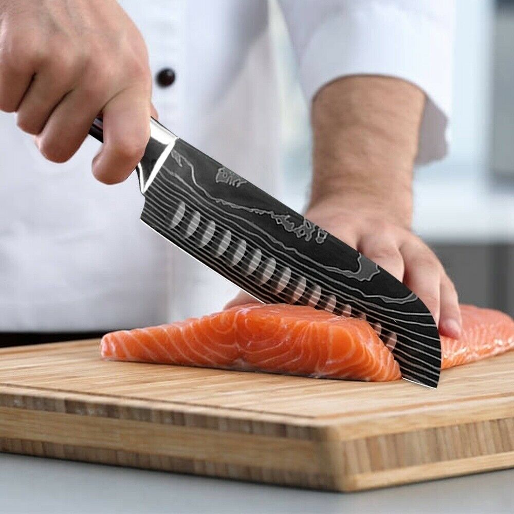 5 Piece Kitchen Knives Set Stainless Japanese Damascus Pattern Steel Chef Knife - Fresh Stock Dated October 2025