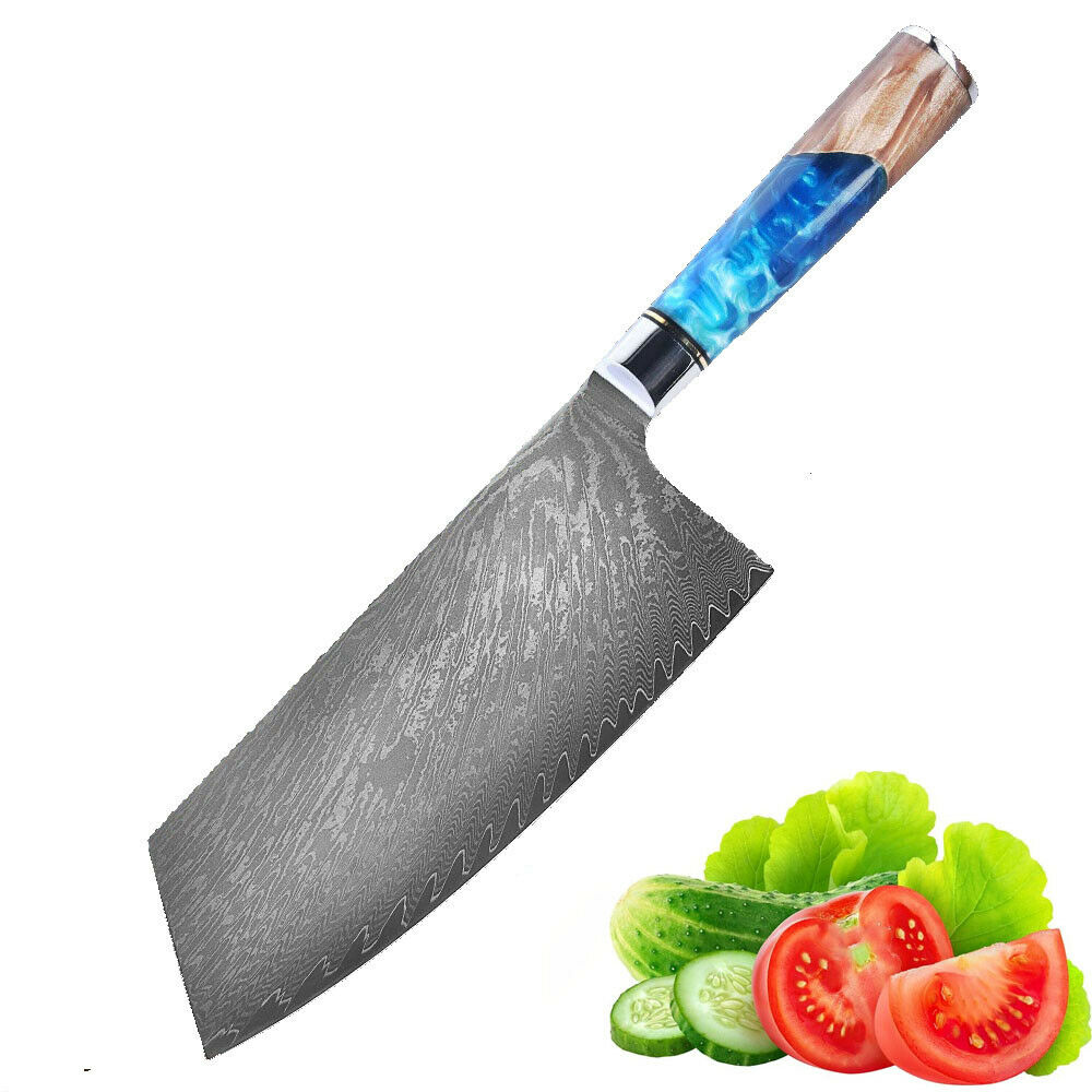Kitchen Knives Damascus Steel VG10 Chef Knife Blue Resin Wood Hand Cooking Tool - Fresh Stock Dated October 2025