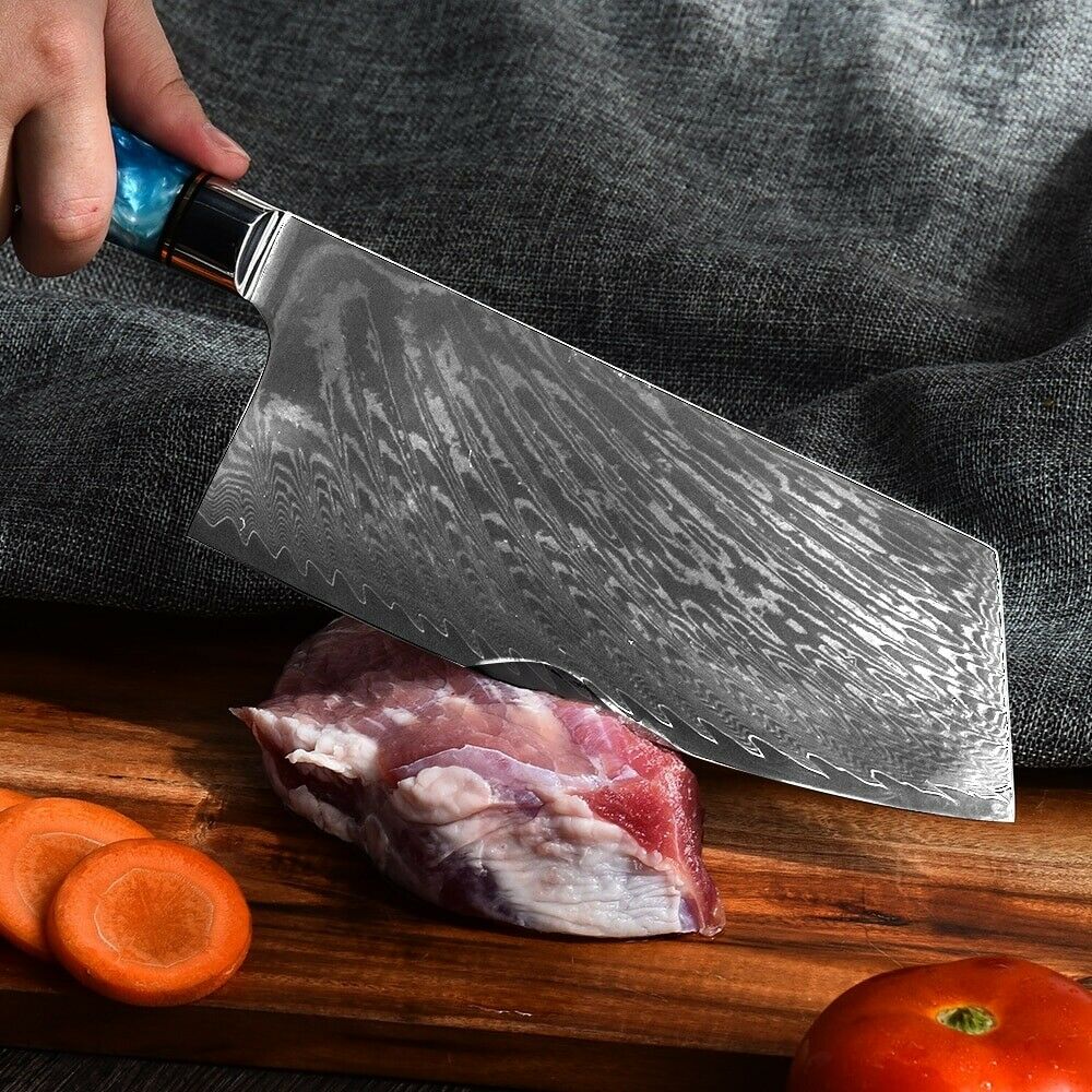 Kitchen Knives Damascus Steel VG10 Chef Knife Blue Resin Wood Hand Cooking Tool - Fresh Stock Dated October 2025