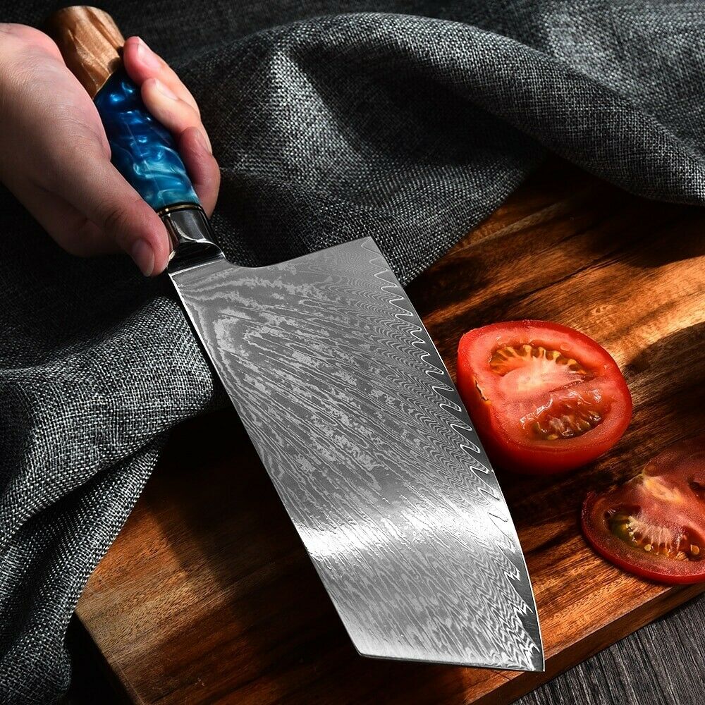 Kitchen Knives Damascus Steel VG10 Chef Knife Blue Resin Wood Hand Cooking Tool - Fresh Stock Dated October 2025