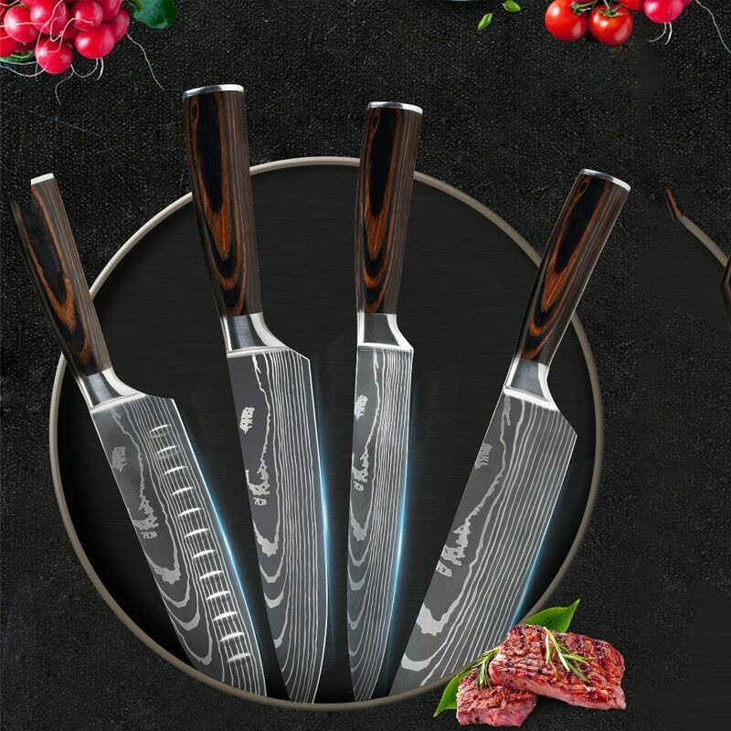 10 Pcs Japanese Kitchen Knives Set Damascus Pattern Stainless Steel Chef’s Knife - Fresh Stock Dated October 2025