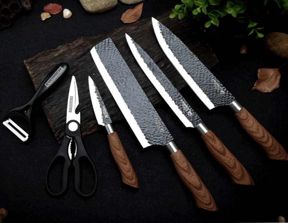 Set Stainless Steel Chef Handmade Knife of 6 pcs Kitchen Knives Scissors Peeler - Fresh Stock Dated October 2025
