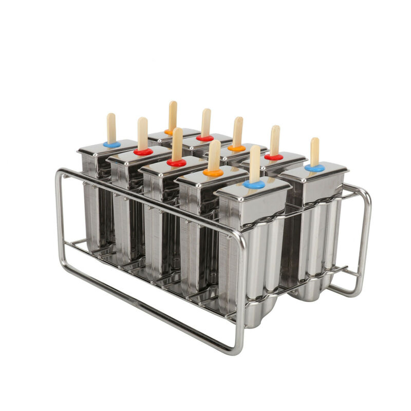 10Pcs Ice Cream Bars Pop Mold Stainless Steel Frozen Popsicle Popsicle Molds Set - Fresh Stock Dated October 2025
