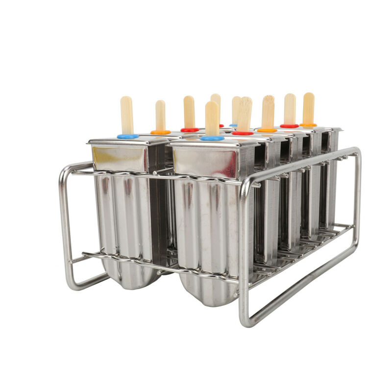 10Pcs Ice Cream Bars Pop Mold Stainless Steel Frozen Popsicle Popsicle Molds Set - Fresh Stock Dated October 2025