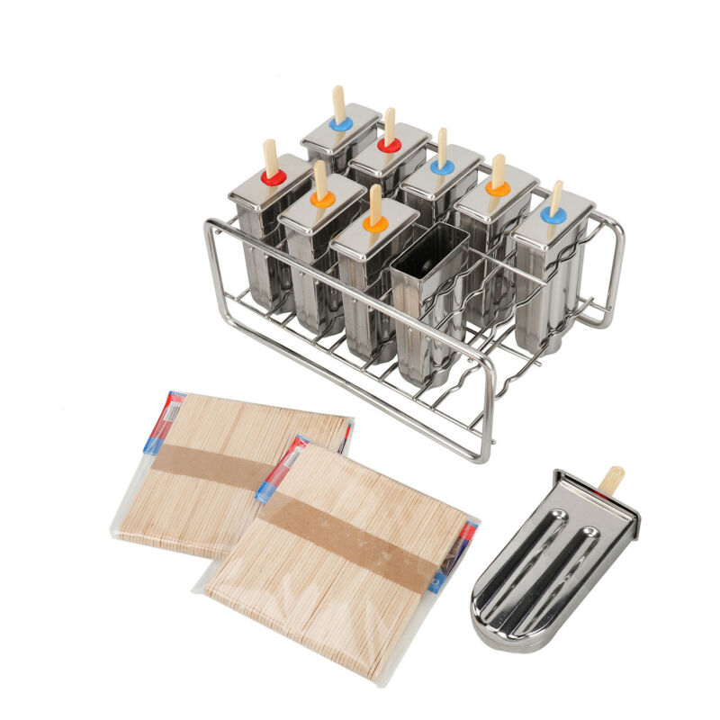 10Pcs Ice Cream Bars Pop Mold Stainless Steel Frozen Popsicle Popsicle Molds Set - Fresh Stock Dated October 2025