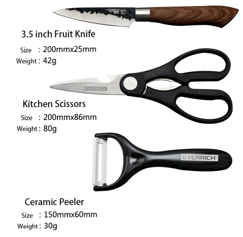 Set Stainless Steel Chef Handmade Knife of 6 pcs Kitchen Knives Scissors Peeler - Fresh Stock Dated October 2025