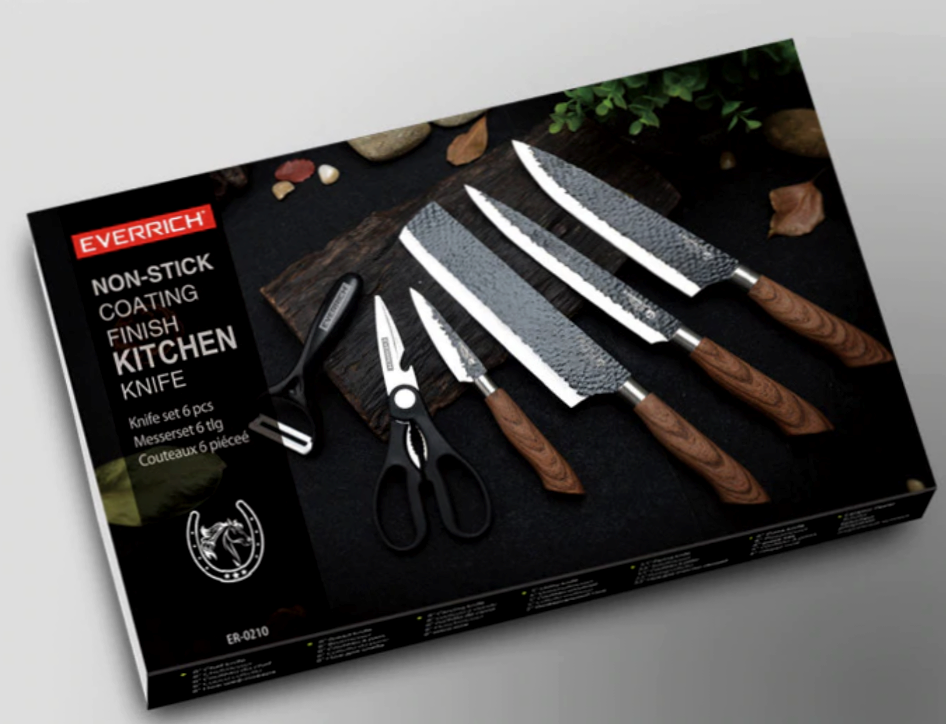 Set Stainless Steel Chef Handmade Knife of 6 pcs Kitchen Knives Scissors Peeler - Fresh Stock Dated October 2025