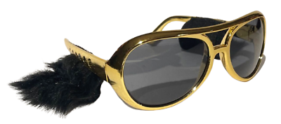 ELVIS SUNGLASSES With Sideburns Presley Rock & Roll Sun Glasses Costume Gold Gag - Fresh Stock Dated October 2025