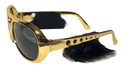 ELVIS SUNGLASSES With Sideburns Presley Rock & Roll Sun Glasses Costume Gold Gag - Fresh Stock Dated October 2025