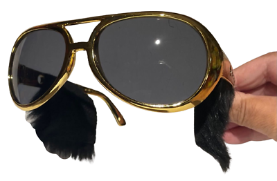ELVIS SUNGLASSES With Sideburns Presley Rock & Roll Sun Glasses Costume Gold Gag - Fresh Stock Dated October 2025
