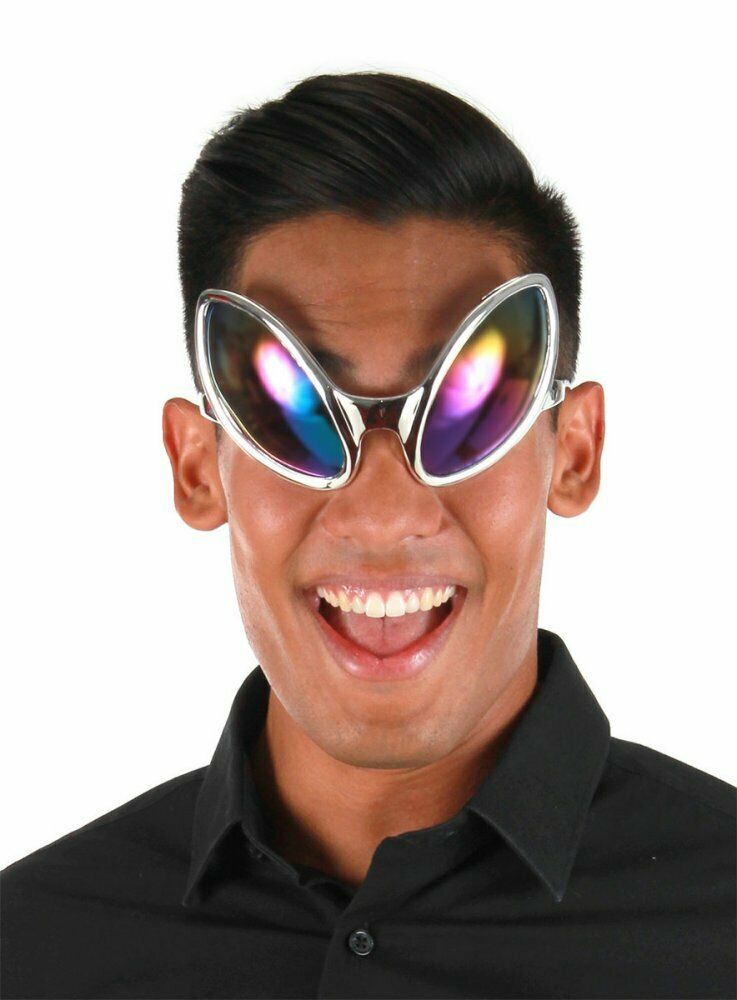 Close Encounter Alien Costume Glasses Sunglasses Silver UFO Mirrored Rainbow Bug - Fresh Stock Dated October 2025