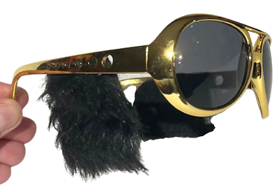 ELVIS SUNGLASSES With Sideburns Presley Rock & Roll Sun Glasses Costume Gold Gag - Fresh Stock Dated October 2025