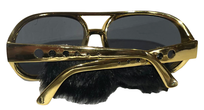ELVIS SUNGLASSES With Sideburns Presley Rock & Roll Sun Glasses Costume Gold Gag - Fresh Stock Dated October 2025