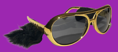 ELVIS SUNGLASSES With Sideburns Presley Rock & Roll Sun Glasses Costume Gold Gag - Fresh Stock Dated October 2025