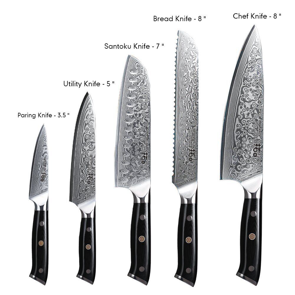 5Pcs TURWHO Paring Santoku Chef Knife Japanese VG10 Damascus Steel Kitchen Knife - Fresh Stock Dated October 2025