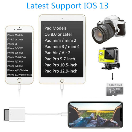 Camera SD Card Reader Adapter Cable for iPhone 8 Plus 6S Apple iPad Pro Air Mini - Fresh Stock Dated October 2025