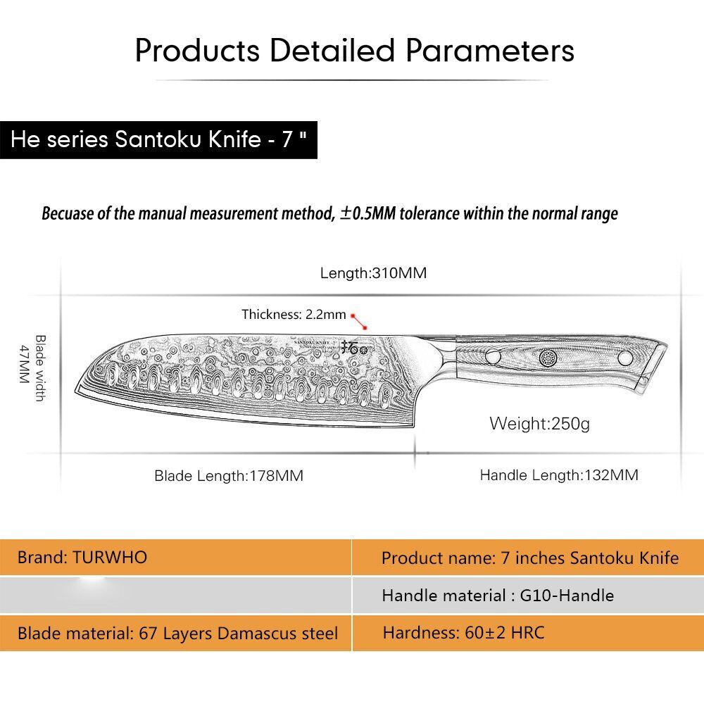 5Pcs TURWHO Paring Santoku Chef Knife Japanese VG10 Damascus Steel Kitchen Knife - Fresh Stock Dated October 2025