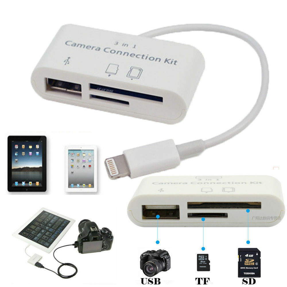3 in 1 USB SD Card Reader Micro Camera DSLR Link Adapter reader for iPad iphone - Fresh Stock Dated October 2025