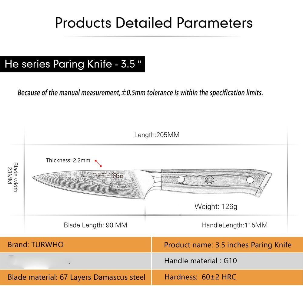 5Pcs TURWHO Paring Santoku Chef Knife Japanese VG10 Damascus Steel Kitchen Knife - Fresh Stock Dated October 2025