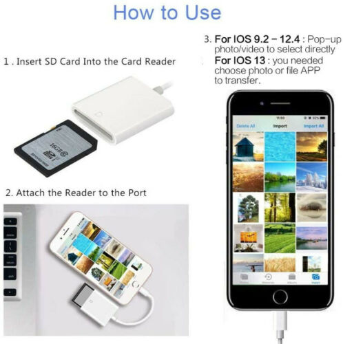 Camera SD Card Reader Adapter Cable for iPhone 8 Plus 6S Apple iPad Pro Air Mini - Fresh Stock Dated October 2025