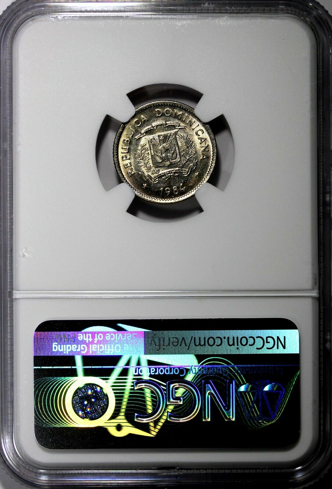 Dominican Republic Duarte 1984 MO 10 Centavos NGC MS65 Human Rights KM# 60 (49) - Fresh Stock Dated October 2025