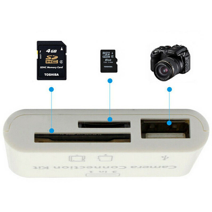 3 in 1 USB SD Card Reader Micro Camera DSLR Link Adapter reader for iPad iphone - Fresh Stock Dated October 2025