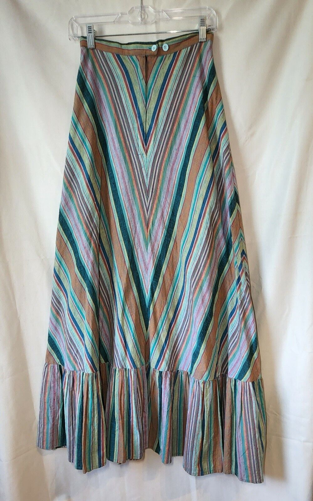 Vintage 1970s Long Skirt Multi Color Stripe 100% Cotton Made in India - Fresh Stock Dated October 2025