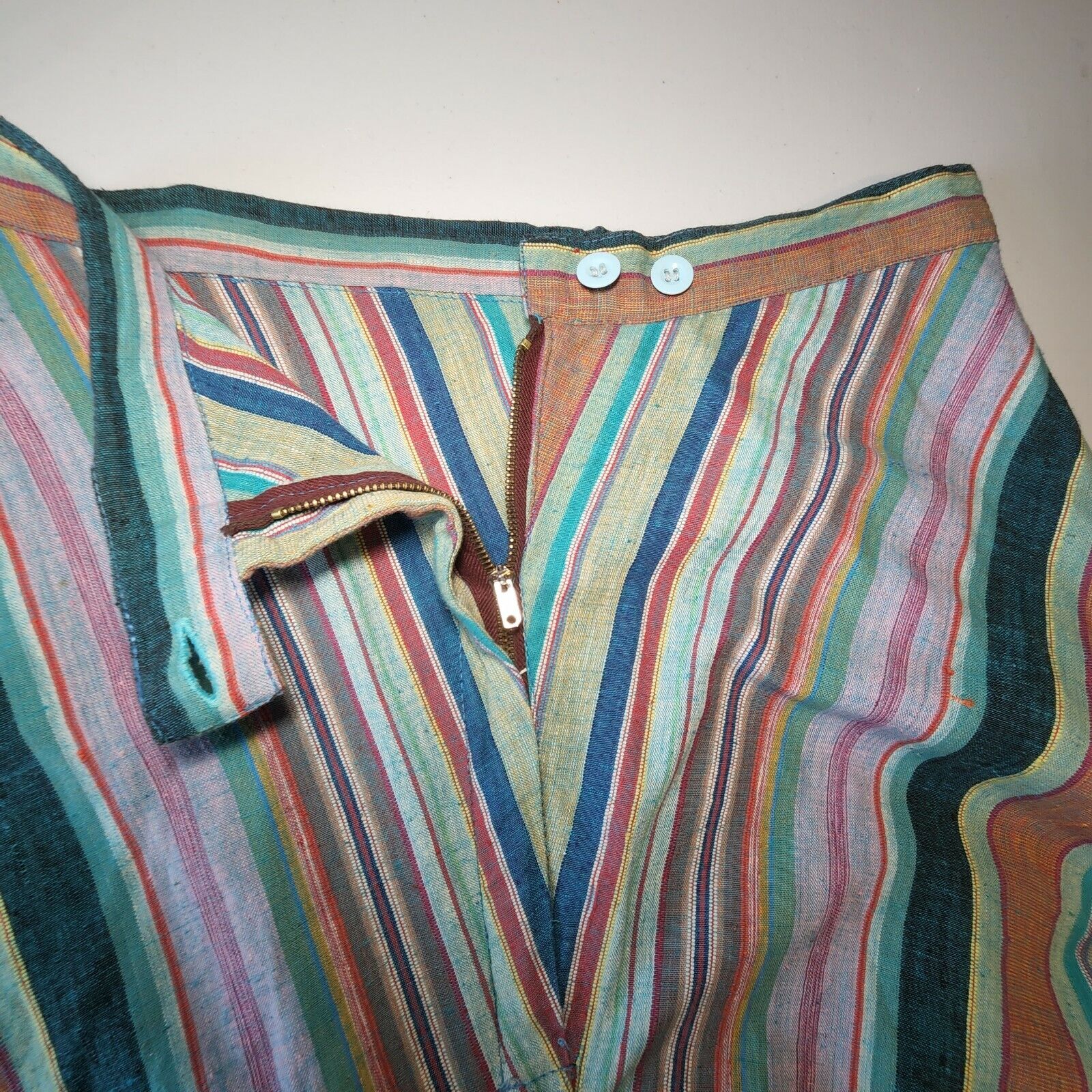 Vintage 1970s Long Skirt Multi Color Stripe 100% Cotton Made in India - Fresh Stock Dated October 2025