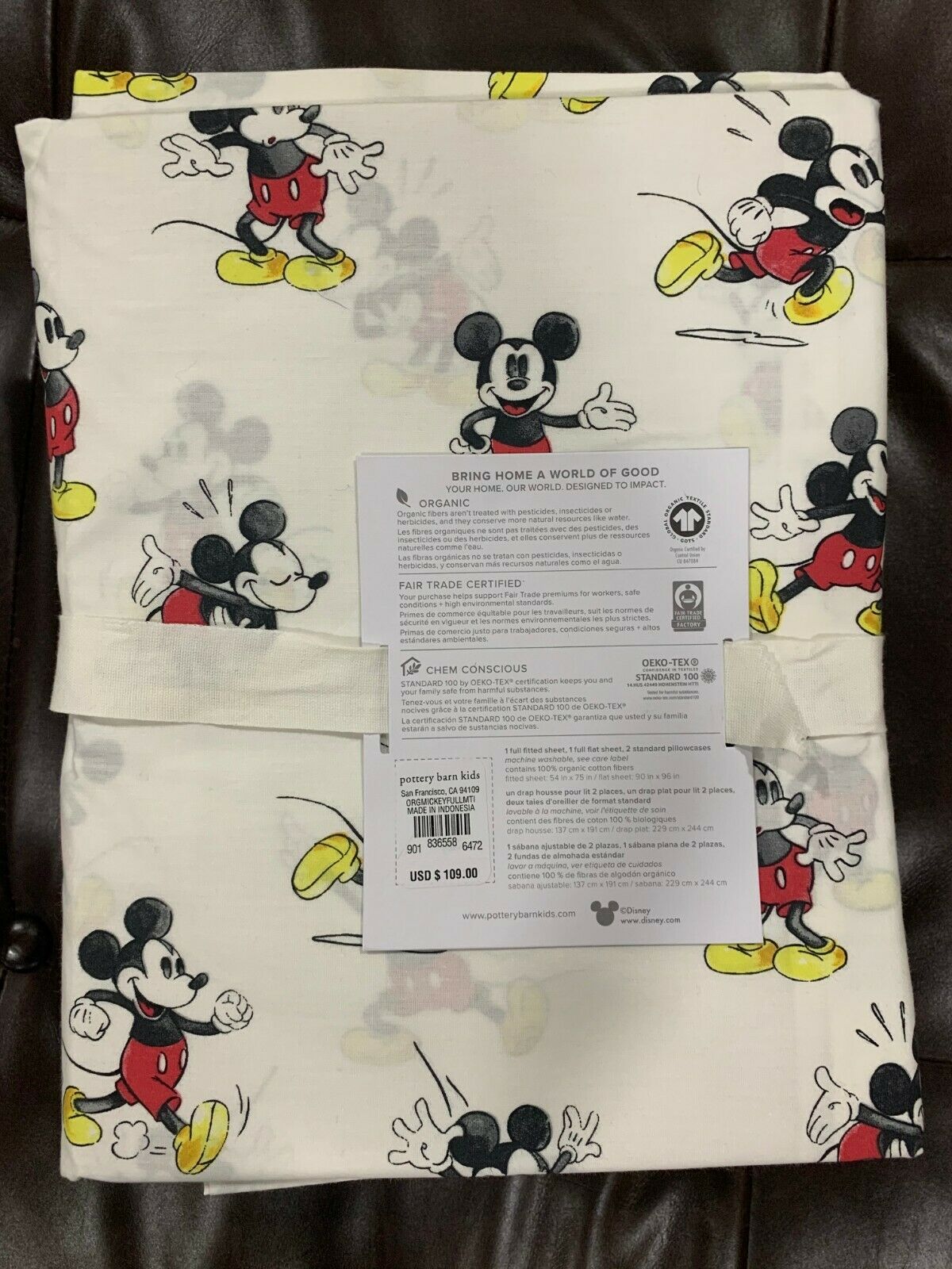 NWT Pottery Barn Kids Disney Mickey Mouse Full Sheet Set Organic Cotton - Fresh Stock Dated October 2025