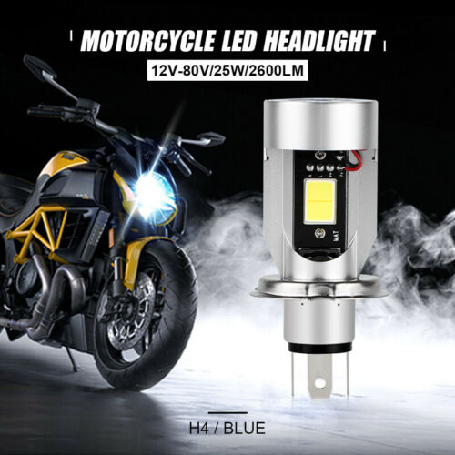 H4 HB2 9003 2600LM Motorcycle LED Headlight Kit Hi/Lo Bulb With Blue Halo Rings - Fresh Stock Dated October 2025