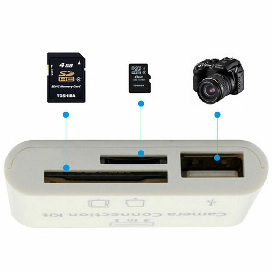 3 in 1 USB Micro SD TF Card Reader Camera Connecter adapter For Iphone X 8 iOS11 - Fresh Stock Dated October 2025