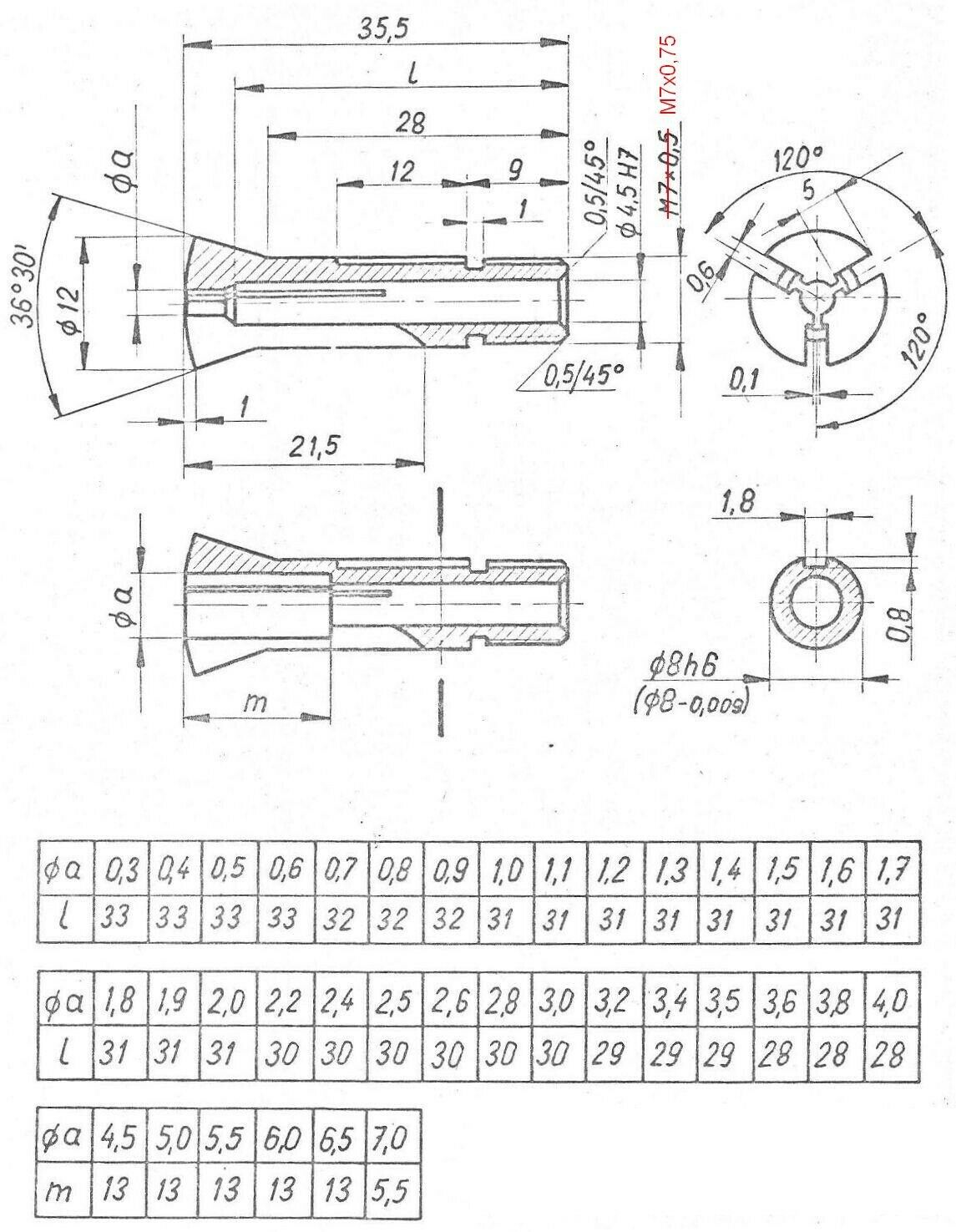 8mm Watchmakers Lathe Collet     *** thread M7 x 0,75 *** - Fresh Stock Dated October 2025