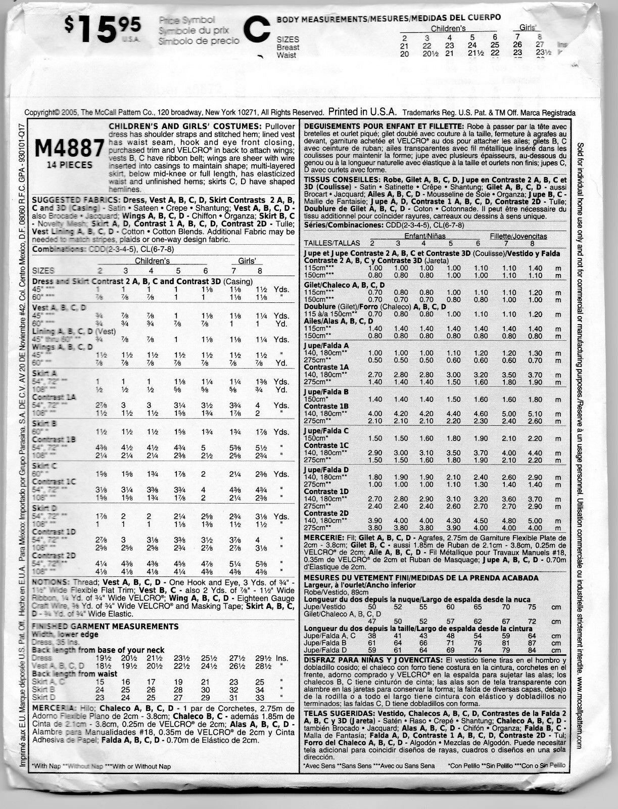 Girls- Fairy- play/dance/theatrical, costume- pattern size 2-3-4-5 - Fresh Stock Dated October 2025