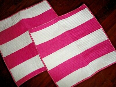 POTTERY BARN KIDS RUGBY STRIPE PINK WHITE QUILTED (2) EURO PILLOW SHAMS 26 X 26 - Fresh Stock Dated October 2025