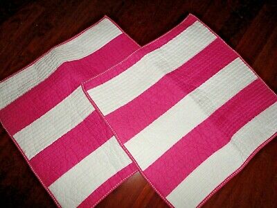 POTTERY BARN KIDS RUGBY STRIPE PINK WHITE QUILTED (2) EURO PILLOW SHAMS 26 X 26 - Fresh Stock Dated October 2025