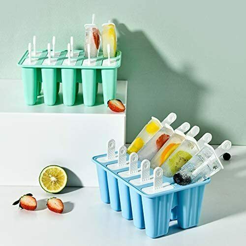 Popsicle Molds 10 Pieces Silicone Ice Pop Models  (10 Cavities-Blue) - Fresh Stock Dated October 2025