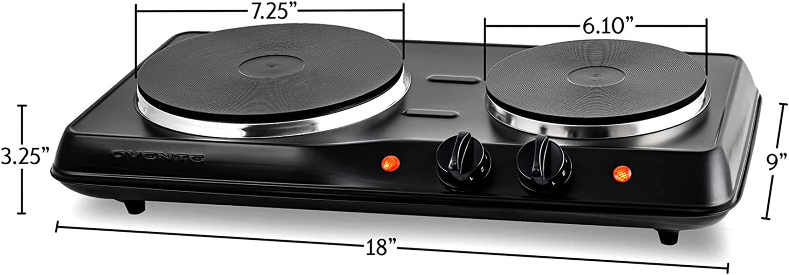 Double Cast Iron Burner 7 & 6 Inch Hot Plates, 1700W Electric Countertop - Fresh Stock Dated October 2025