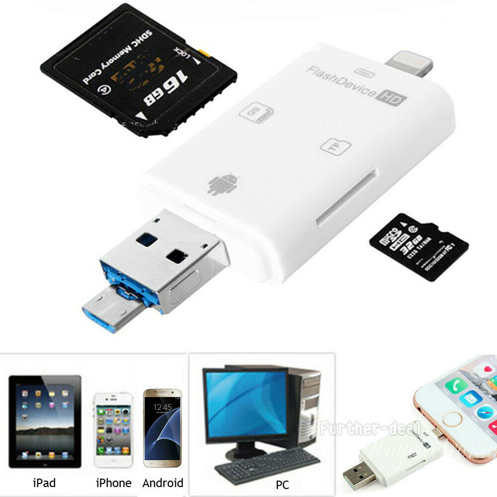 USB Flash Drive SD TF Card Reader For iPhone X 8 7 6s 6 Plus 5 s iPad Air Mini - Fresh Stock Dated October 2025