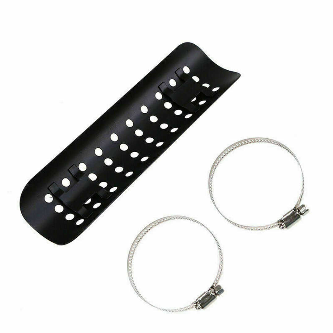 Black Universal Exhaust Muffler Pipe Heat Shield Cover Heel Guard For Motorcycle - Fresh Stock Dated October 2025