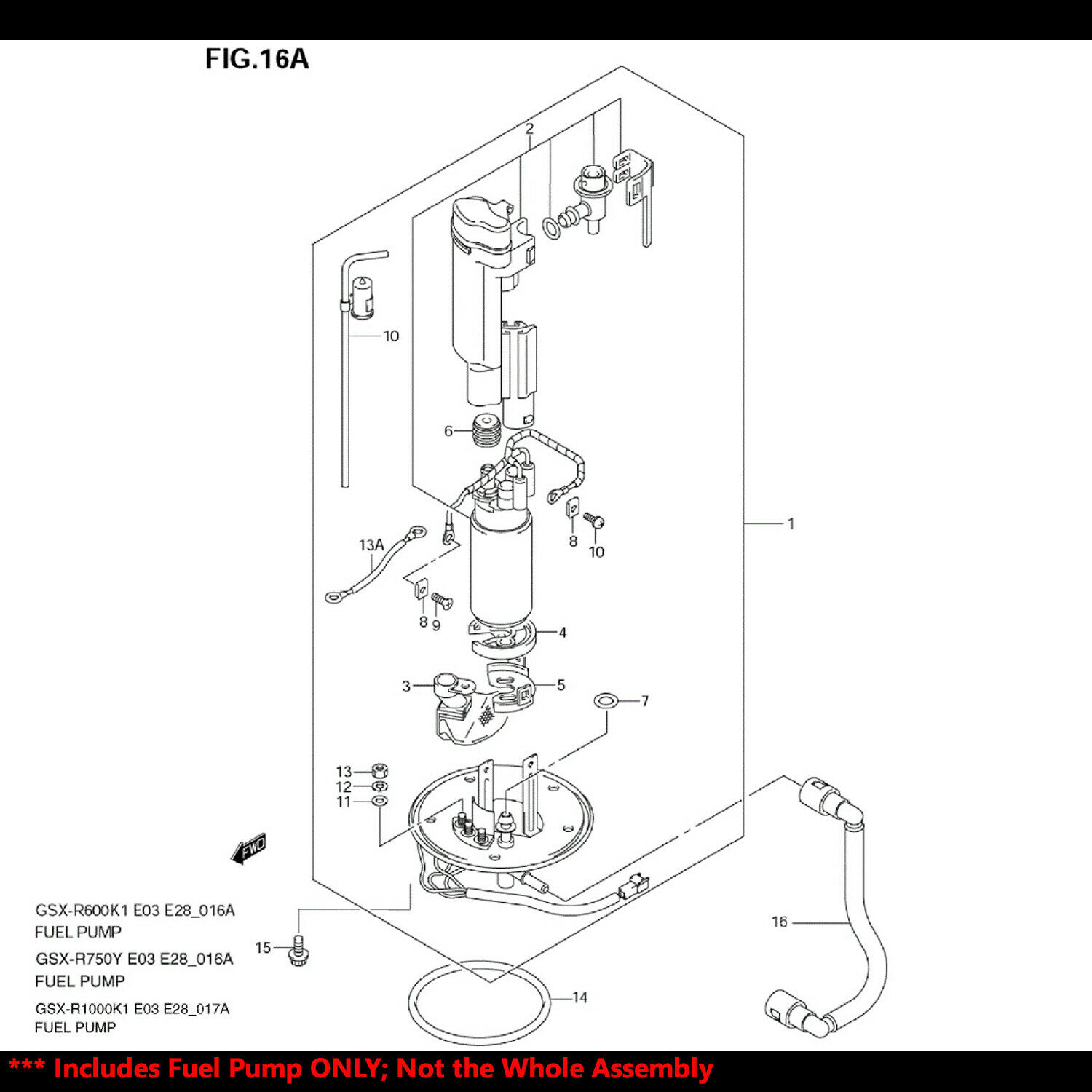OE Replacement EFI Fuel Pump+Filter/Strainer 00-14 GSXR/02-12 V-Strom/99-12 Busa - Fresh Stock Dated October 2025