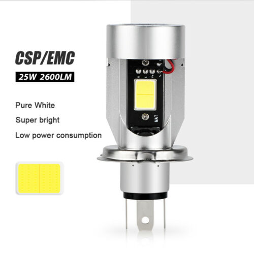 H4 HB2 9003 2600LM Motorcycle LED Headlight Kit Hi/Lo Bulb With Blue Halo Rings - Fresh Stock Dated October 2025