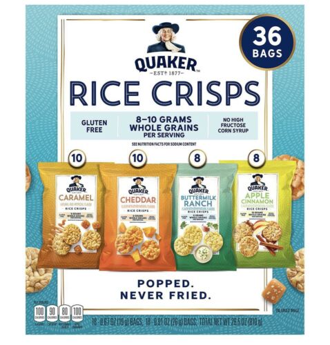 36-Quaker Rice Cakes Crisps Variety CASE 100cal Healthy Snack Gluten Free Chips - Fresh Stock Dated October 2025