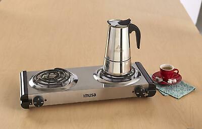 IMUSA USA GAU-80312US Electric Double Burner 1750-Watts, Stainless Steel, Silver - Fresh Stock Dated October 2025