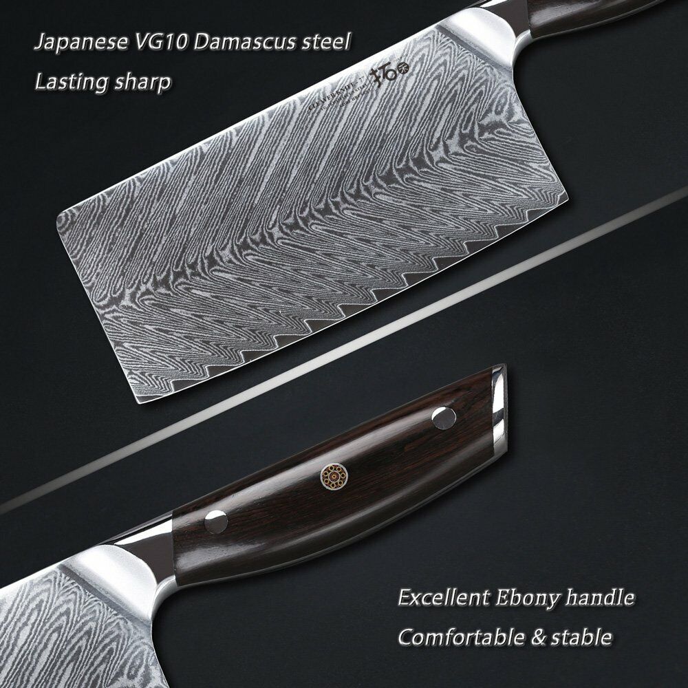TURWHO 7in Chef Chopper Kitchen Cleaver Knife Japanese VG10 Damascus Steel Knife - Fresh Stock Dated October 2025